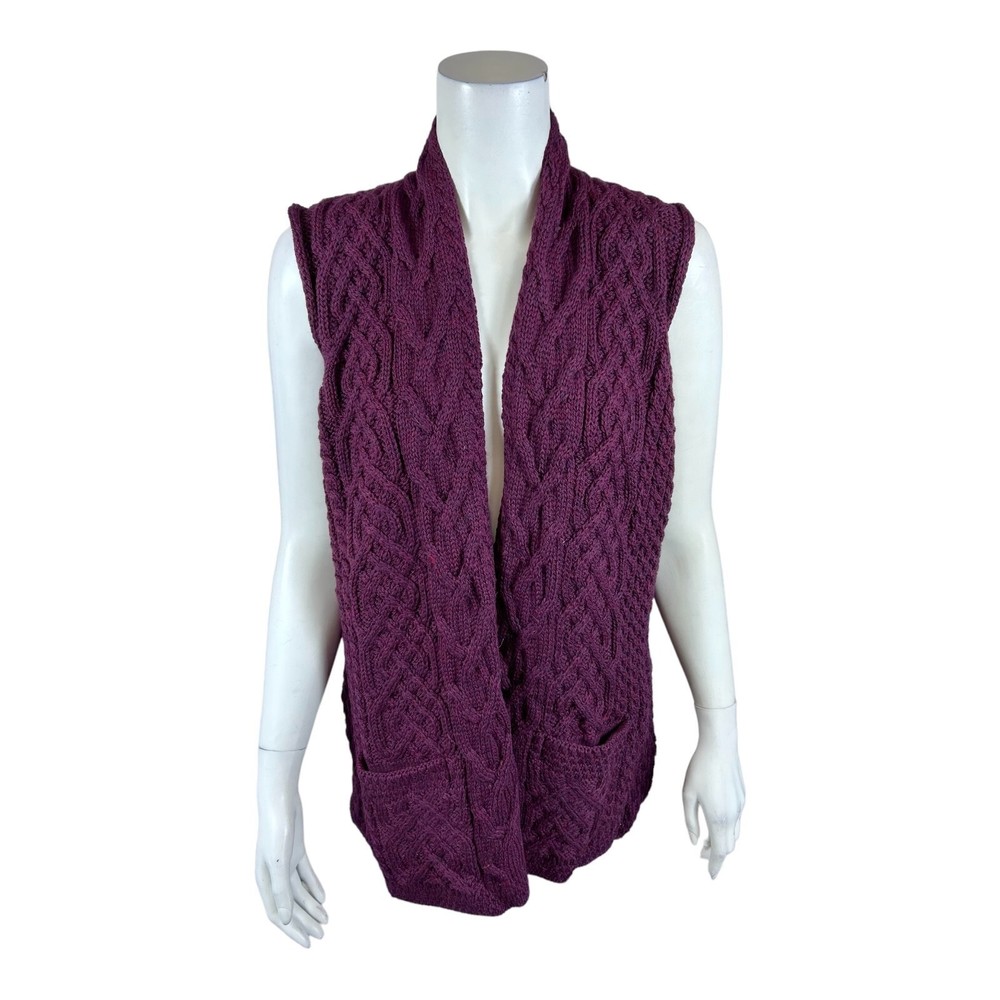 Kilronan Merino Women's Wool Open Front Vest with Pockets Berry Small Size